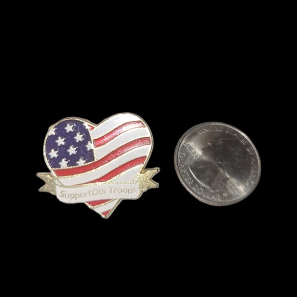 AMERICAN FLAG PIN HEART SHAPE SUPPORT OUR TROOPS GOLD TONE - Picture 2 of 4